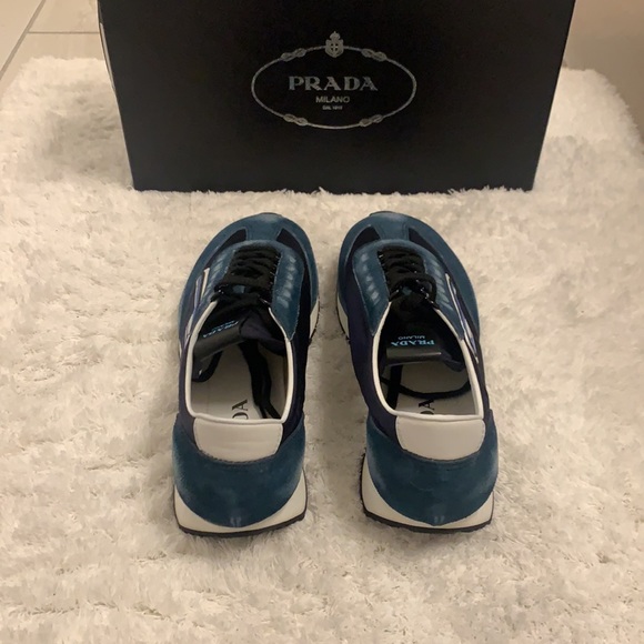 NWT PRADA SNEAKER MEN FABRIC BLUE WHITE - Picture 7 of 10